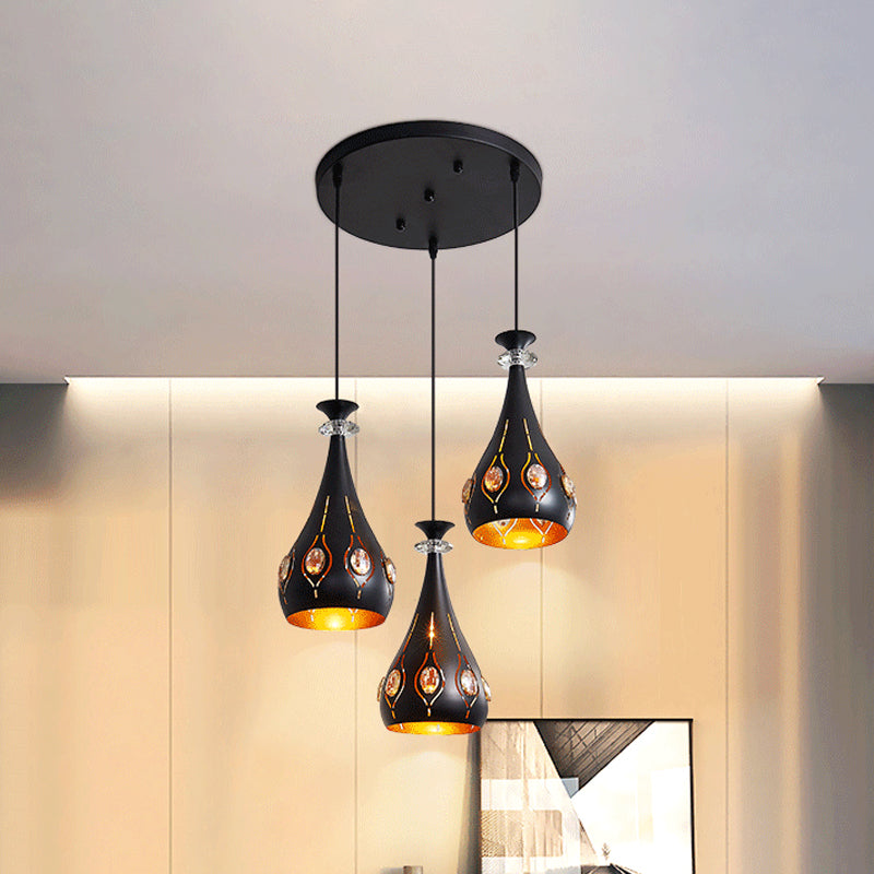 Globe/Oval/Waterdrop Cluster Pendant Modernist Metallic 3 Heads Dining Room Pendulum Light in Black Clearhalo 'Ceiling Lights' 'Modern Pendants' 'Modern' 'Pendant Lights' 'Pendants' Lighting' 982705