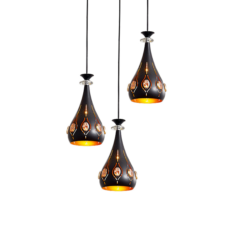 Globe/Oval/Waterdrop Cluster Pendant Modernist Metallic 3 Heads Dining Room Pendulum Light in Black Clearhalo 'Ceiling Lights' 'Modern Pendants' 'Modern' 'Pendant Lights' 'Pendants' Lighting' 982707