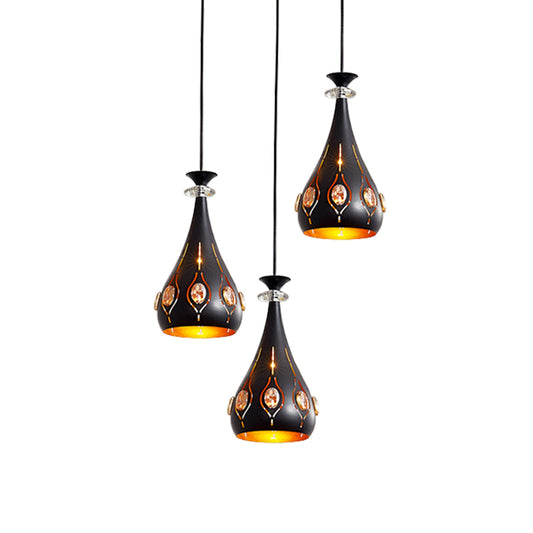 Globe/Oval/Waterdrop Cluster Pendant Modernist Metallic 3 Heads Dining Room Pendulum Light in Black Clearhalo 'Ceiling Lights' 'Modern Pendants' 'Modern' 'Pendant Lights' 'Pendants' Lighting' 982707