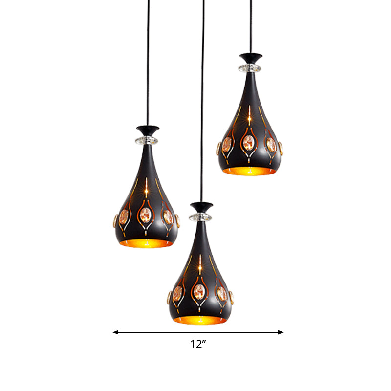 Globe/Oval/Waterdrop Cluster Pendant Modernist Metallic 3 Heads Dining Room Pendulum Light in Black Clearhalo 'Ceiling Lights' 'Modern Pendants' 'Modern' 'Pendant Lights' 'Pendants' Lighting' 982708