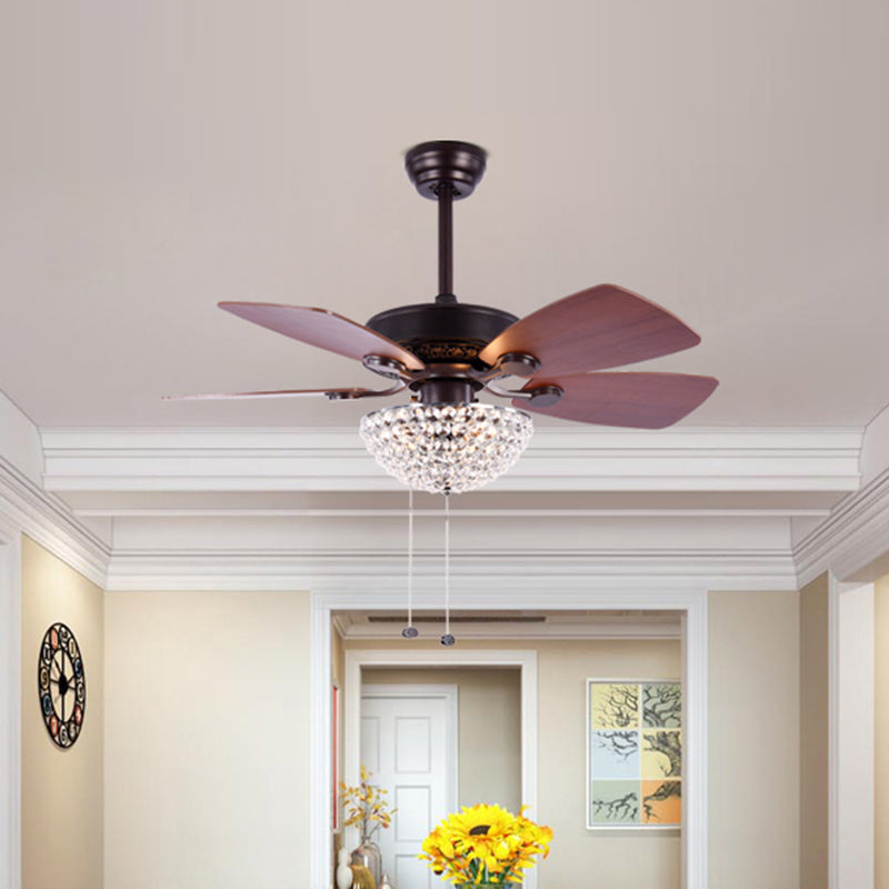 Crystal Embedded Dome Ceiling Fan Light Modernist LED Semi Flush Lamp with 4 Red Brown Blades, 36" Wide Clearhalo 'Ceiling Fans with Lights' 'Ceiling Fans' 'Modern Ceiling Fans' 'Modern' Lighting' 982710