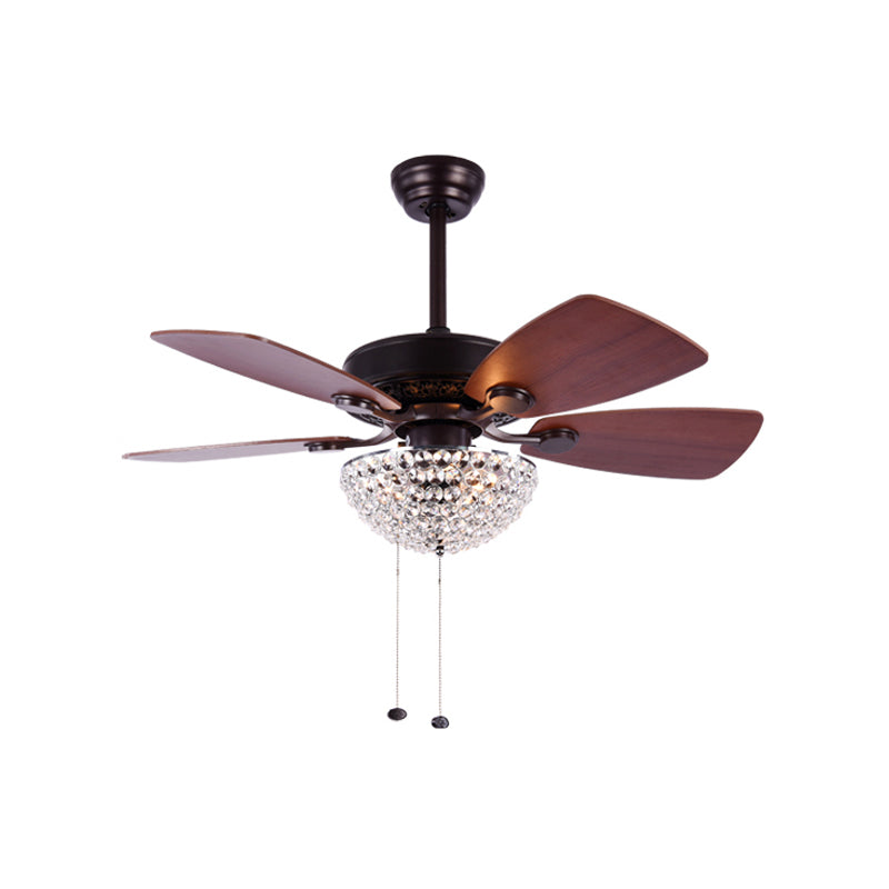 Crystal Embedded Dome Ceiling Fan Light Modernist LED Semi Flush Lamp with 4 Red Brown Blades, 36" Wide Clearhalo 'Ceiling Fans with Lights' 'Ceiling Fans' 'Modern Ceiling Fans' 'Modern' Lighting' 982711
