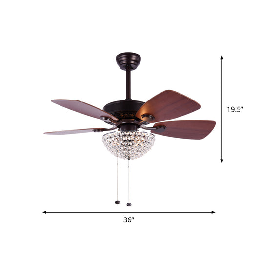 Crystal Embedded Dome Ceiling Fan Light Modernist LED Semi Flush Lamp with 4 Red Brown Blades, 36" Wide Clearhalo 'Ceiling Fans with Lights' 'Ceiling Fans' 'Modern Ceiling Fans' 'Modern' Lighting' 982712
