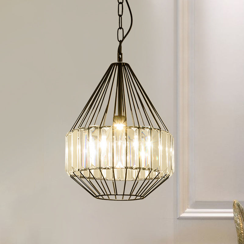 Black Teardrop-Like Pendulum Light Minimalism 1 Bulb Clear Crystal Rectangle Suspension Lamp Black A Clearhalo 'Ceiling Lights' 'Modern Pendants' 'Modern' 'Pendant Lights' 'Pendants' Lighting' 982726