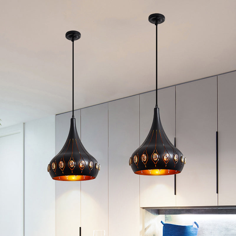 1 Bulb Dining Room Down Lighting Modern Black Finish Hanging Ceiling Lamp with Onion Metal Shade Black B Clearhalo 'Ceiling Lights' 'Modern Pendants' 'Modern' 'Pendant Lights' 'Pendants' Lighting' 982731