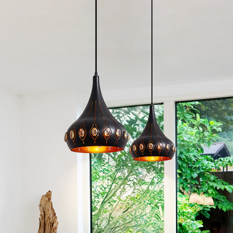 1 Bulb Dining Room Down Lighting Modern Black Finish Hanging Ceiling Lamp with Onion Metal Shade Clearhalo 'Ceiling Lights' 'Modern Pendants' 'Modern' 'Pendant Lights' 'Pendants' Lighting' 982732