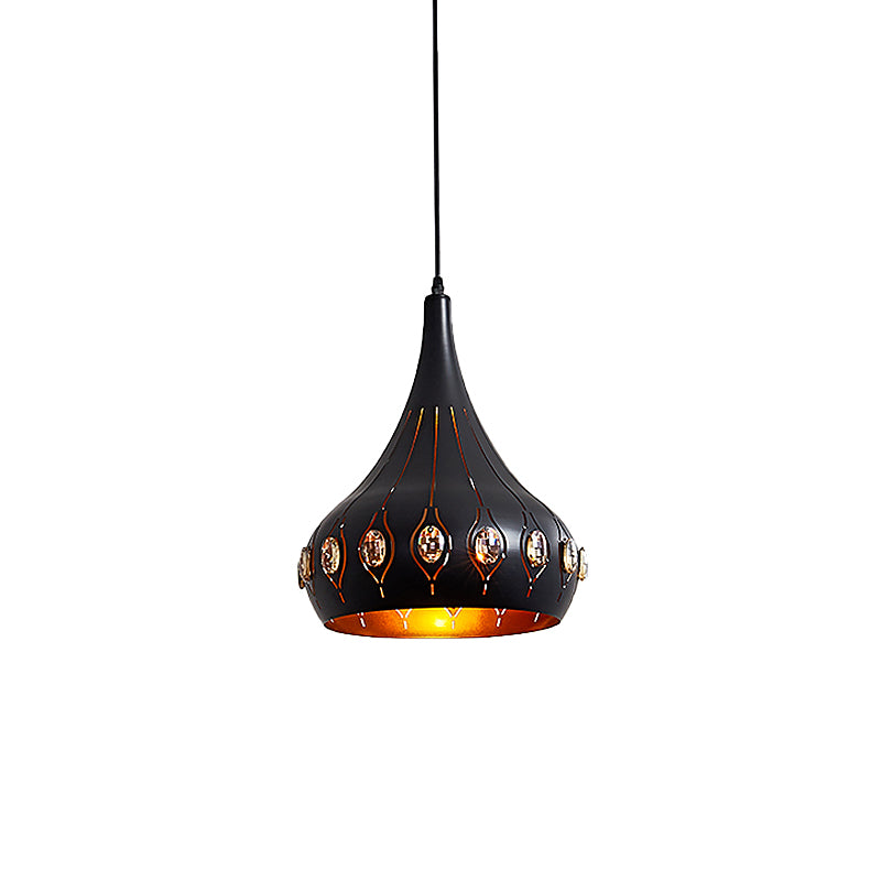 1 Bulb Dining Room Down Lighting Modern Black Finish Hanging Ceiling Lamp with Onion Metal Shade Clearhalo 'Ceiling Lights' 'Modern Pendants' 'Modern' 'Pendant Lights' 'Pendants' Lighting' 982733