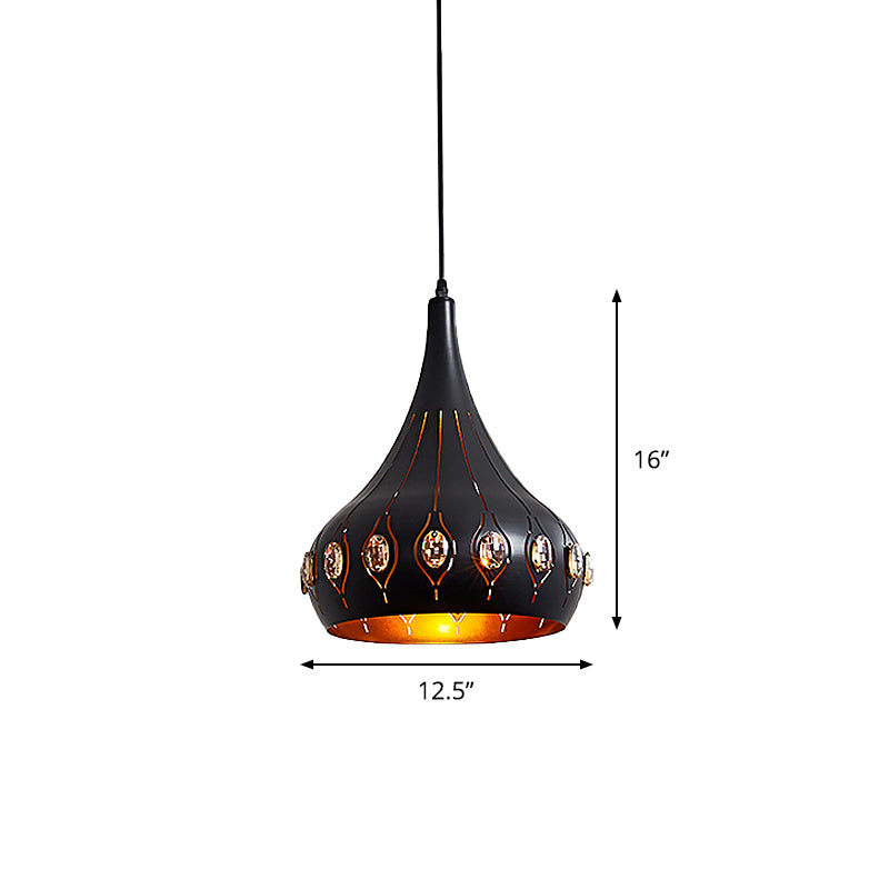 1 Bulb Dining Room Down Lighting Modern Black Finish Hanging Ceiling Lamp with Onion Metal Shade Clearhalo 'Ceiling Lights' 'Modern Pendants' 'Modern' 'Pendant Lights' 'Pendants' Lighting' 982734