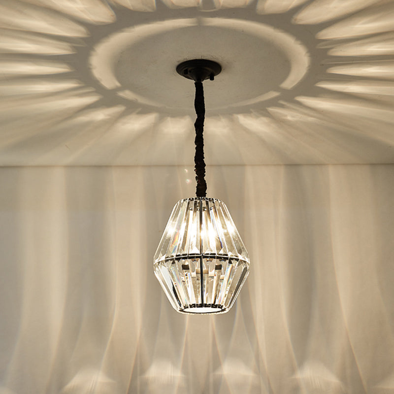 Clear Crystal Rhombus Pendulum Light Minimalism 1-Light Black Ceiling Hang Fixture Clearhalo 'Ceiling Lights' 'Modern Pendants' 'Modern' 'Pendant Lights' 'Pendants' Lighting' 982758