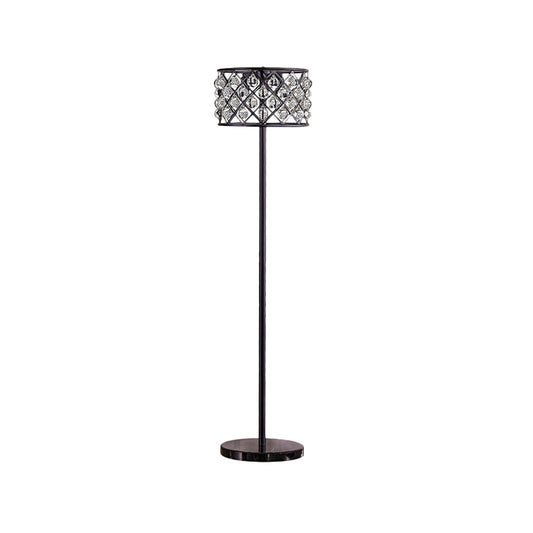 Black Finish Drum Standard Light with Grid Design Modernism 3 Lights Crystal Drip Floor Lamp Clearhalo 'Floor Lamps' 'Lamps' Lighting' 982766