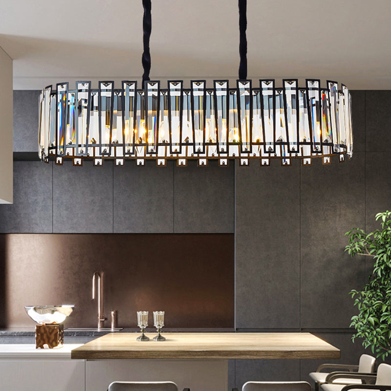 Rectangular Crystal Prism Island Lighting Contemporary 6 Heads Dining Room Pendant in Black Clearhalo 'Ceiling Lights' 'Island Lights' Lighting' 982770