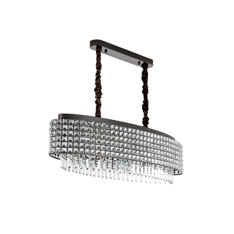 Oblong Crystal Encrusted Pendulum Light Modernist 5-Light Black Finish Island Lamp Fixture Clearhalo 'Ceiling Lights' 'Island Lights' Lighting' 982775