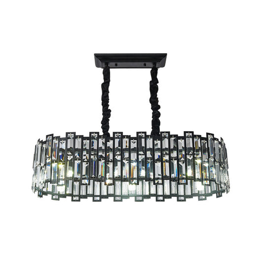 Contemporary 6 Bulbs Island Pendant Light with Crystal Block Shade Black Finish Rectangle Ceiling Hang Fixture Clearhalo 'Ceiling Lights' 'Island Lights' Lighting' 982779
