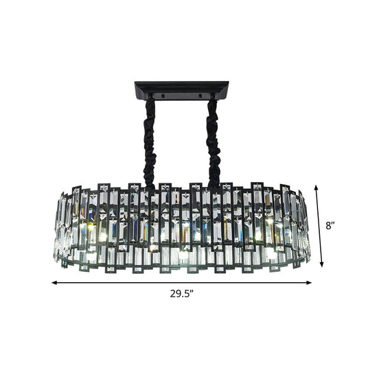 Contemporary 6 Bulbs Island Pendant Light with Crystal Block Shade Black Finish Rectangle Ceiling Hang Fixture Clearhalo 'Ceiling Lights' 'Island Lights' Lighting' 982780