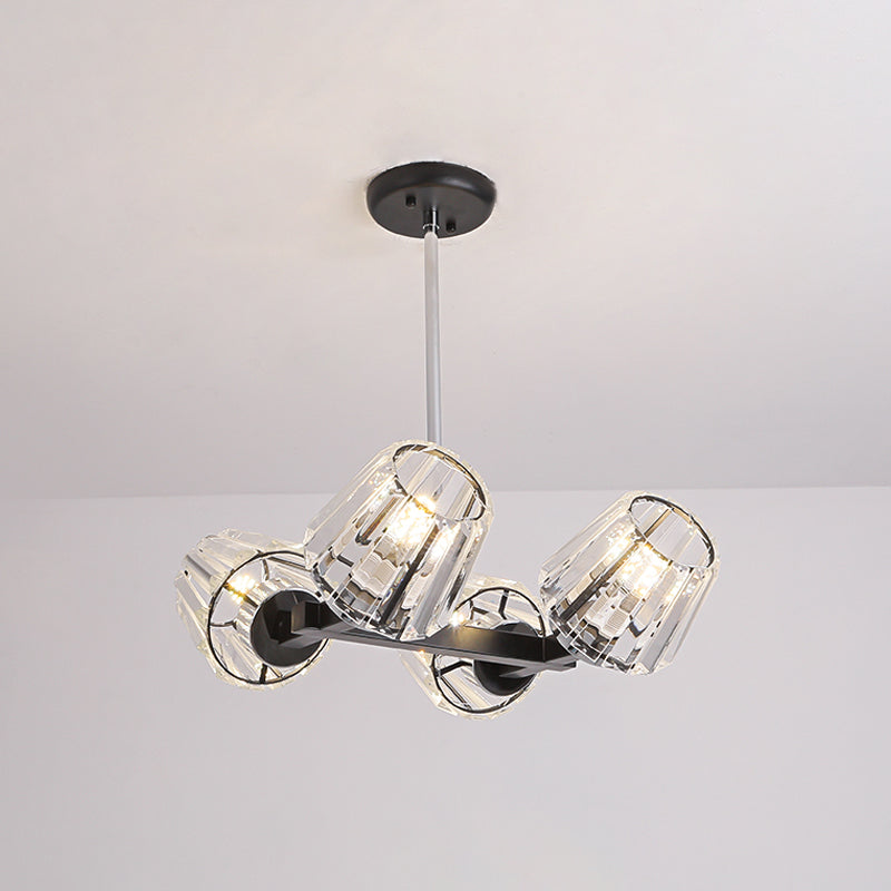 Conic Hanging Light Kit Modernism Crystal Block 4/6 Lights Dining Room Island Lighting in Black Clearhalo 'Ceiling Lights' 'Island Lights' Lighting' 982786