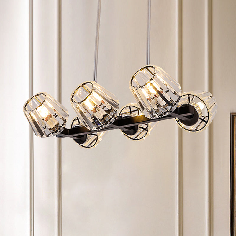 Conic Hanging Light Kit Modernism Crystal Block 4/6 Lights Dining Room Island Lighting in Black 6 Black Clearhalo 'Ceiling Lights' 'Island Lights' Lighting' 982789