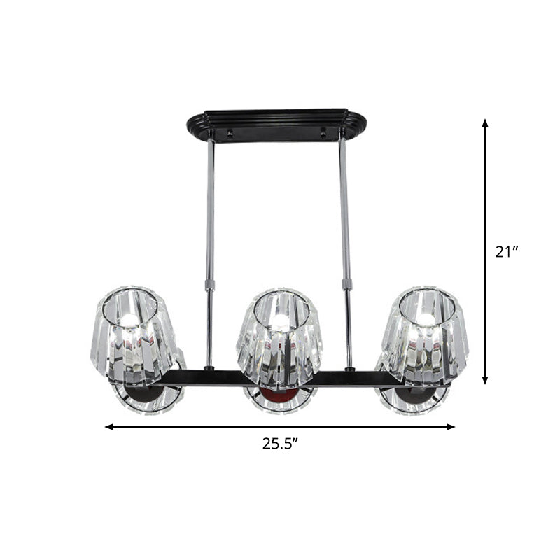 Conic Hanging Light Kit Modernism Crystal Block 4/6 Lights Dining Room Island Lighting in Black Clearhalo 'Ceiling Lights' 'Island Lights' Lighting' 982793