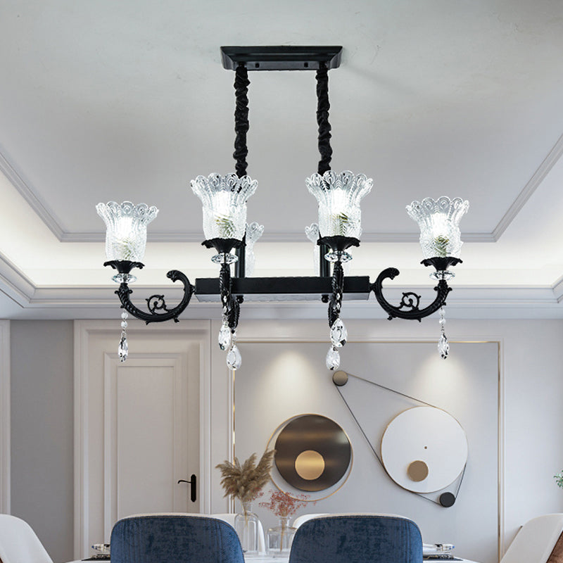 Black Finish Flower Up Pendulum Light Modernist 6-Head Clear Crystal Island Pendant Lamp Clearhalo 'Ceiling Lights' 'Island Lights' Lighting' 982795