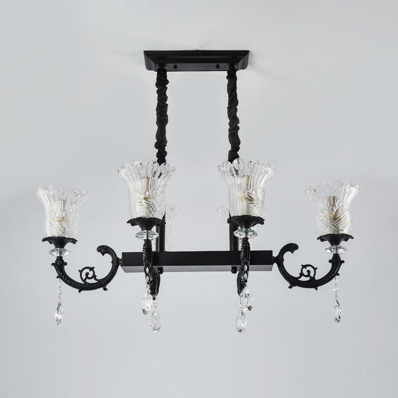 Black Finish Flower Up Pendulum Light Modernist 6-Head Clear Crystal Island Pendant Lamp Clearhalo 'Ceiling Lights' 'Island Lights' Lighting' 982796