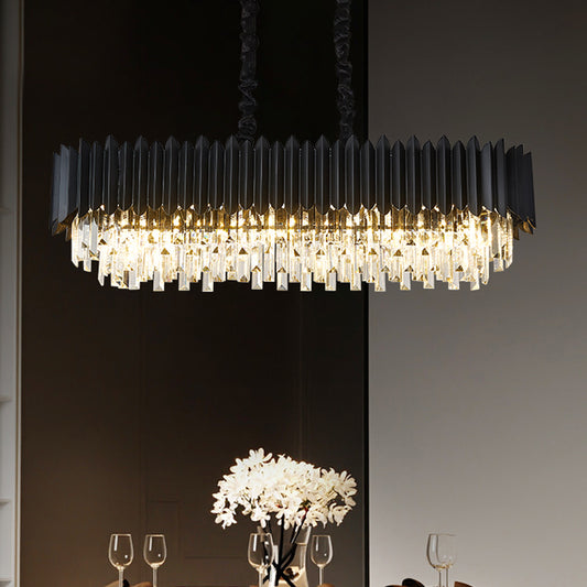 Contemporary 6-Bulb Island Lamp Fixture with Crystal Prisms Shade Black Rectangle Pendant Clearhalo 'Ceiling Lights' 'Island Lights' Lighting' 982799