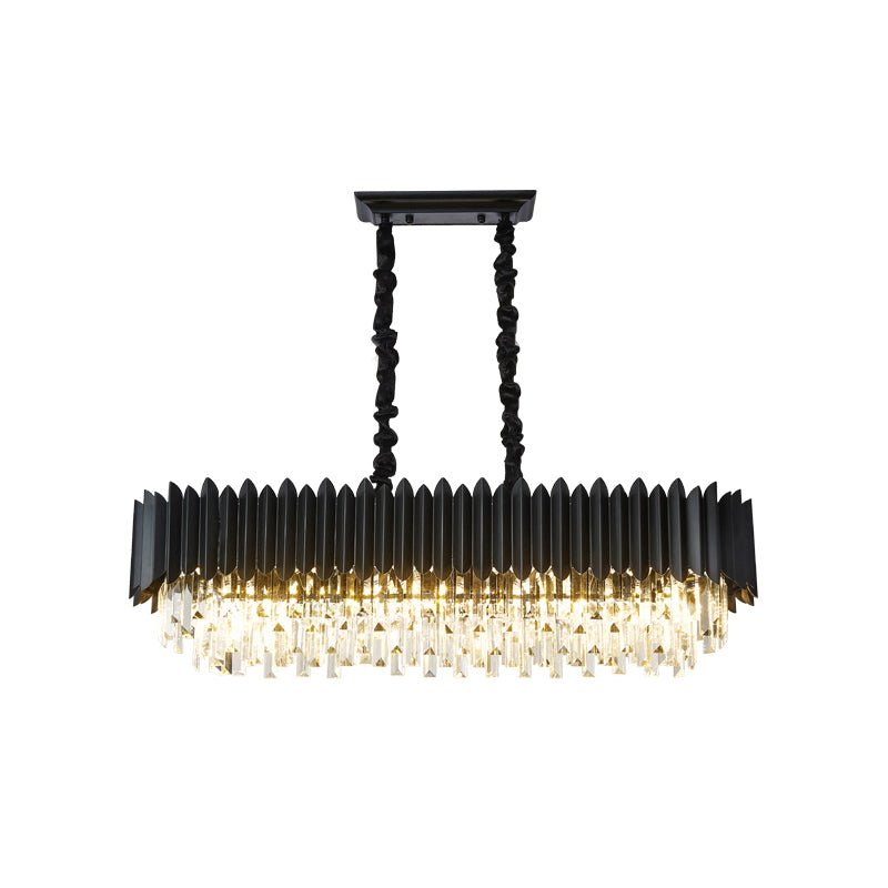Contemporary 6-Bulb Island Lamp Fixture with Crystal Prisms Shade Black Rectangle Pendant Clearhalo 'Ceiling Lights' 'Island Lights' Lighting' 982800
