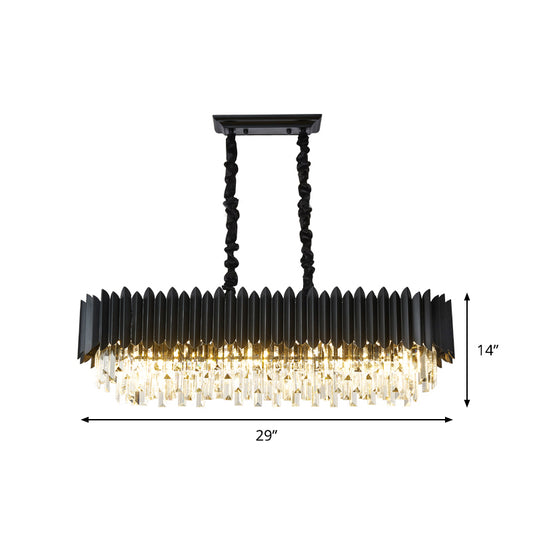 Contemporary 6-Bulb Island Lamp Fixture with Crystal Prisms Shade Black Rectangle Pendant Clearhalo 'Ceiling Lights' 'Island Lights' Lighting' 982801