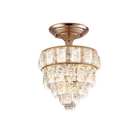 Beveled Crystal Square LED Ceiling Flush Modern Gold 4 Tiers Tapered Hallway Semi Flush Mount Lighting Clearhalo 'Ceiling Lights' 'Close To Ceiling Lights' 'Close to ceiling' 'Semi-flushmount' Lighting' 982858