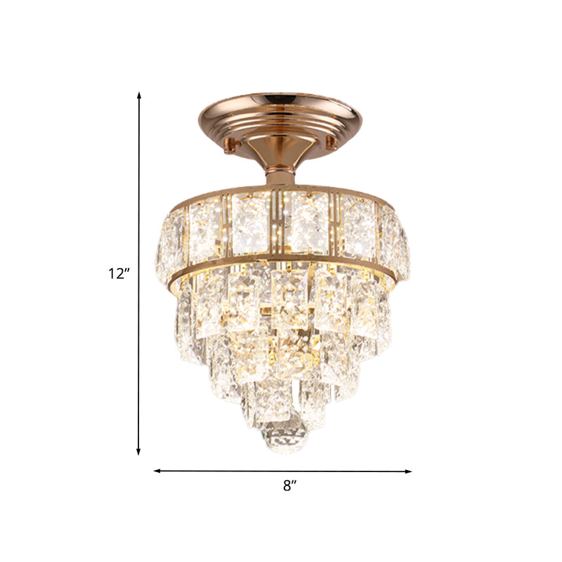 Beveled Crystal Square LED Ceiling Flush Modern Gold 4 Tiers Tapered Hallway Semi Flush Mount Lighting Clearhalo 'Ceiling Lights' 'Close To Ceiling Lights' 'Close to ceiling' 'Semi-flushmount' Lighting' 982859