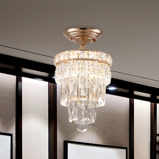 LED Semi Flush Ceiling Light Modernist Tiered Tapered Rectangular Cut Crystal Flush Mount Lamp in Gold Clearhalo 'Ceiling Lights' 'Close To Ceiling Lights' 'Close to ceiling' 'Semi-flushmount' Lighting' 982861