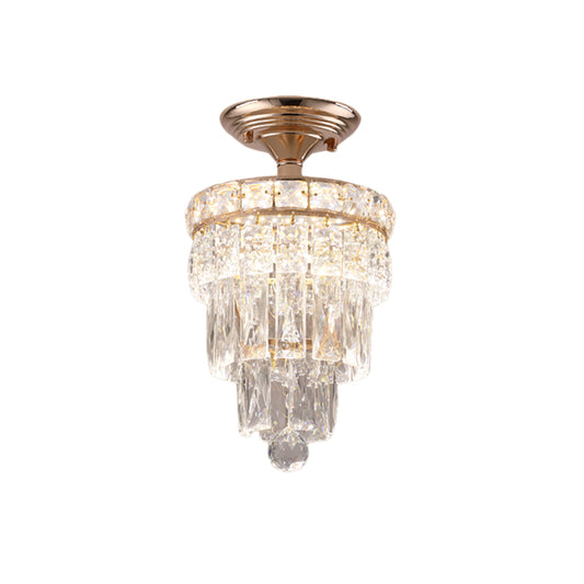 LED Semi Flush Ceiling Light Modernist Tiered Tapered Rectangular Cut Crystal Flush Mount Lamp in Gold Clearhalo 'Ceiling Lights' 'Close To Ceiling Lights' 'Close to ceiling' 'Semi-flushmount' Lighting' 982862
