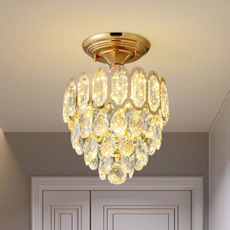 Tapered Shape Foyer Ceiling Lamp Postmodern Crystal Rectangle/Teardrop Gold LED Semi-Flush Mount Gold A Clearhalo 'Ceiling Lights' 'Close To Ceiling Lights' 'Close to ceiling' 'Semi-flushmount' Lighting' 982864