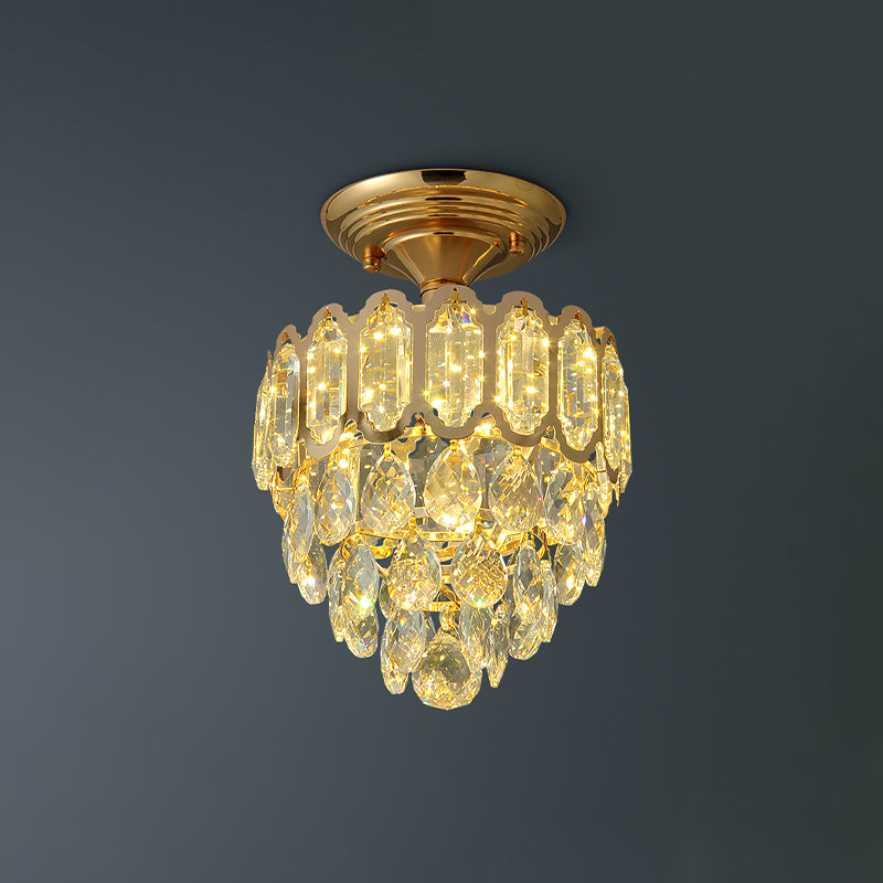Tapered Shape Foyer Ceiling Lamp Postmodern Crystal Rectangle/Teardrop Gold LED Semi-Flush Mount Clearhalo 'Ceiling Lights' 'Close To Ceiling Lights' 'Close to ceiling' 'Semi-flushmount' Lighting' 982865