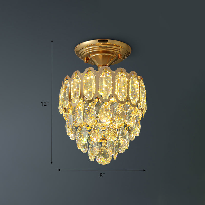 Tapered Shape Foyer Ceiling Lamp Postmodern Crystal Rectangle/Teardrop Gold LED Semi-Flush Mount Clearhalo 'Ceiling Lights' 'Close To Ceiling Lights' 'Close to ceiling' 'Semi-flushmount' Lighting' 982867