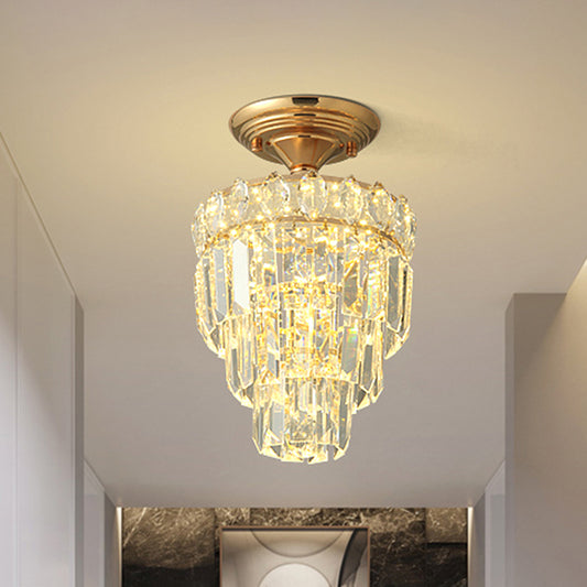 Tapered Shape Foyer Ceiling Lamp Postmodern Crystal Rectangle/Teardrop Gold LED Semi-Flush Mount Gold B Clearhalo 'Ceiling Lights' 'Close To Ceiling Lights' 'Close to ceiling' 'Semi-flushmount' Lighting' 982868