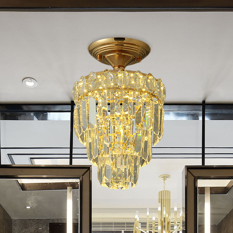 Tapered Shape Foyer Ceiling Lamp Postmodern Crystal Rectangle/Teardrop Gold LED Semi-Flush Mount Clearhalo 'Ceiling Lights' 'Close To Ceiling Lights' 'Close to ceiling' 'Semi-flushmount' Lighting' 982869