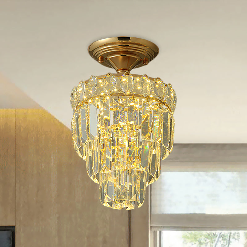 Tapered Shape Foyer Ceiling Lamp Postmodern Crystal Rectangle/Teardrop Gold LED Semi-Flush Mount Clearhalo 'Ceiling Lights' 'Close To Ceiling Lights' 'Close to ceiling' 'Semi-flushmount' Lighting' 982870