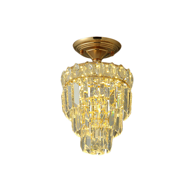 Tapered Shape Foyer Ceiling Lamp Postmodern Crystal Rectangle/Teardrop Gold LED Semi-Flush Mount Clearhalo 'Ceiling Lights' 'Close To Ceiling Lights' 'Close to ceiling' 'Semi-flushmount' Lighting' 982871