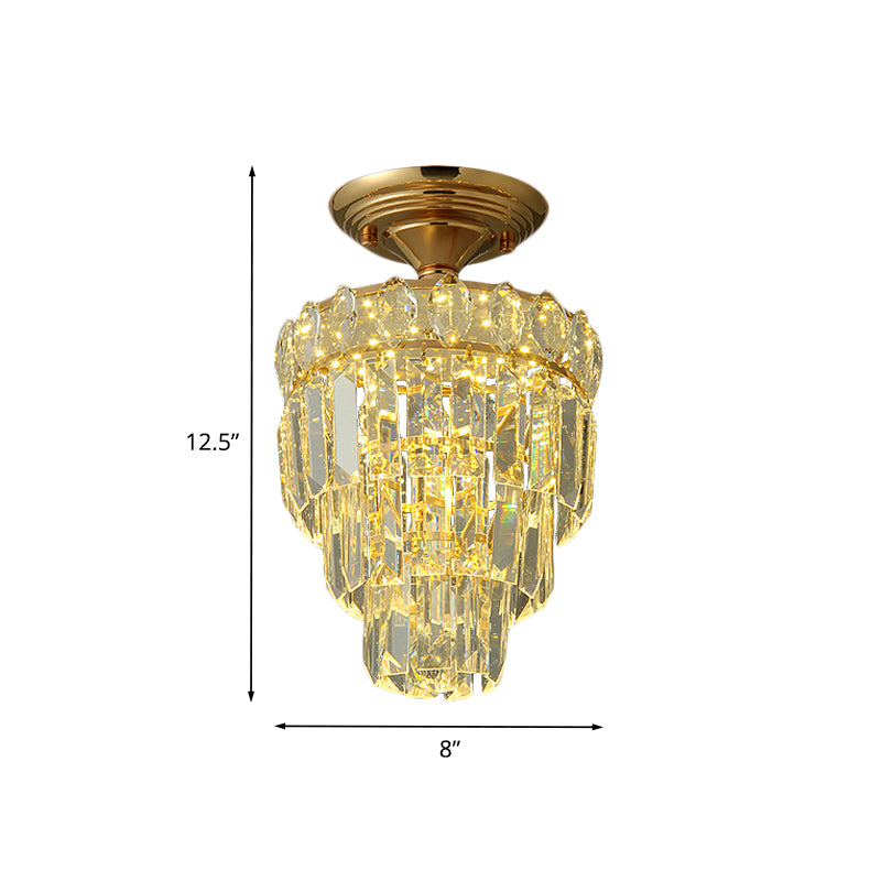 Tapered Shape Foyer Ceiling Lamp Postmodern Crystal Rectangle/Teardrop Gold LED Semi-Flush Mount Clearhalo 'Ceiling Lights' 'Close To Ceiling Lights' 'Close to ceiling' 'Semi-flushmount' Lighting' 982872