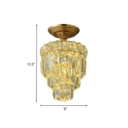 Tapered Shape Foyer Ceiling Lamp Postmodern Crystal Rectangle/Teardrop Gold LED Semi-Flush Mount Clearhalo 'Ceiling Lights' 'Close To Ceiling Lights' 'Close to ceiling' 'Semi-flushmount' Lighting' 982872