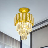 Crystal Rods Gold Flush Mounted Light 4-Tier Taper Single Post-Modern Semi Flush Ceiling Light Fixture Gold Clearhalo 'Ceiling Lights' 'Close To Ceiling Lights' 'Close to ceiling' 'Semi-flushmount' Lighting' 982873