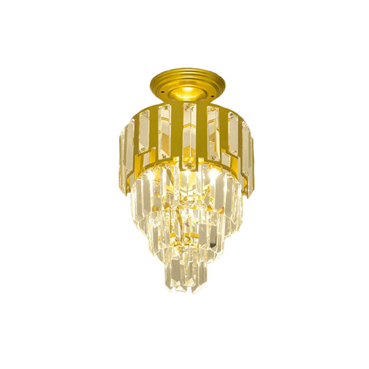 Crystal Rods Gold Flush Mounted Light 4-Tier Taper Single Post-Modern Semi Flush Ceiling Light Fixture Clearhalo 'Ceiling Lights' 'Close To Ceiling Lights' 'Close to ceiling' 'Semi-flushmount' Lighting' 982875