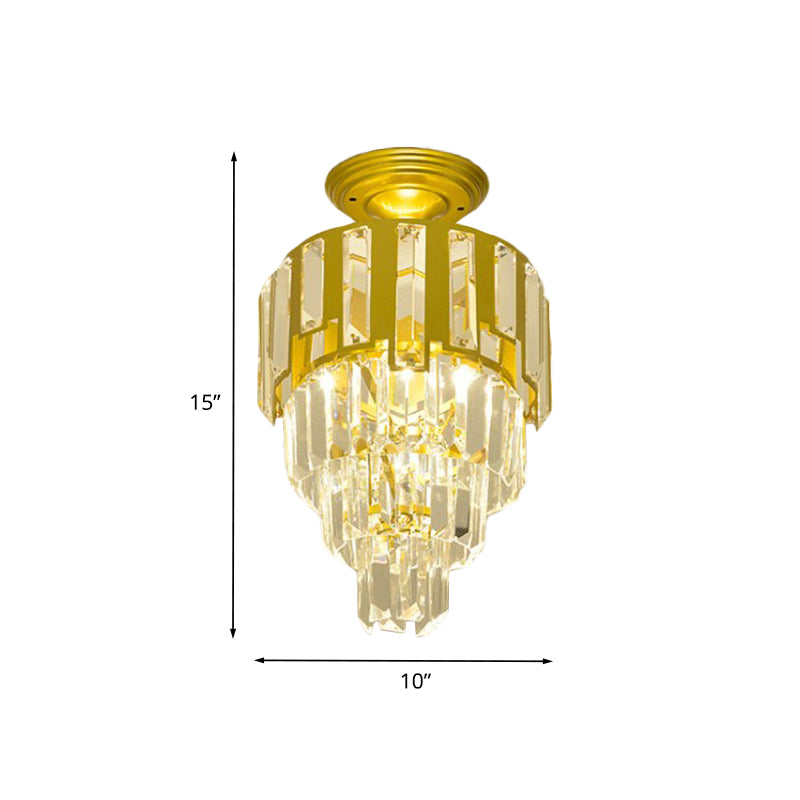 Crystal Rods Gold Flush Mounted Light 4-Tier Taper Single Post-Modern Semi Flush Ceiling Light Fixture Clearhalo 'Ceiling Lights' 'Close To Ceiling Lights' 'Close to ceiling' 'Semi-flushmount' Lighting' 982876