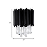 2 Lights Flush Mount Wall Sconce Mid Century Tube Metal Wall Lamp in Black with Cut Crystal Droplets Clearhalo 'Modern wall lights' 'Modern' 'Wall Lamps & Sconces' 'Wall Lights' Lighting' 982941