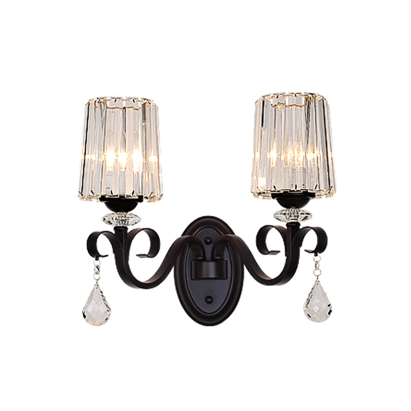 1/2-Light Clear Prismatic Crystal Sconce Modern Black Cylinder Living Room Wall Mount Lamp Clearhalo 'Modern wall lights' 'Modern' 'Wall Lamps & Sconces' 'Wall Lights' Lighting' 982943
