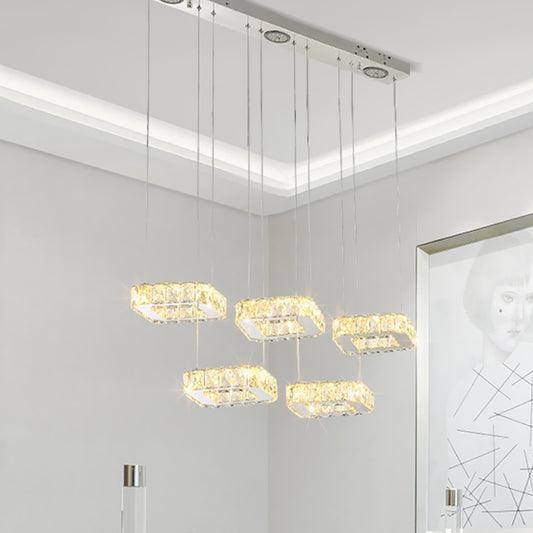 5 Heads Square Cluster Pendant Modernism Nickel Beveled Crystal Hanging Light Fixture Nickel Clearhalo 'Ceiling Lights' 'Modern Pendants' 'Modern' 'Pendant Lights' 'Pendants' Lighting' 982985