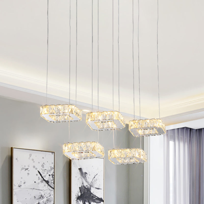 5 Heads Square Cluster Pendant Modernism Nickel Beveled Crystal Hanging Light Fixture Clearhalo 'Ceiling Lights' 'Modern Pendants' 'Modern' 'Pendant Lights' 'Pendants' Lighting' 982986