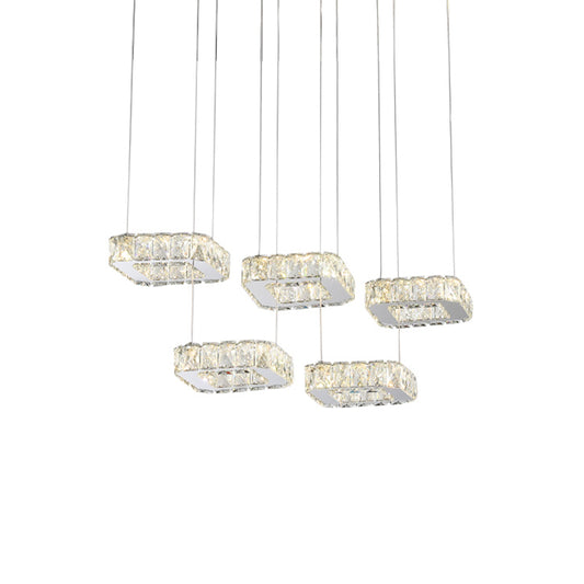 5 Heads Square Cluster Pendant Modernism Nickel Beveled Crystal Hanging Light Fixture Clearhalo 'Ceiling Lights' 'Modern Pendants' 'Modern' 'Pendant Lights' 'Pendants' Lighting' 982987