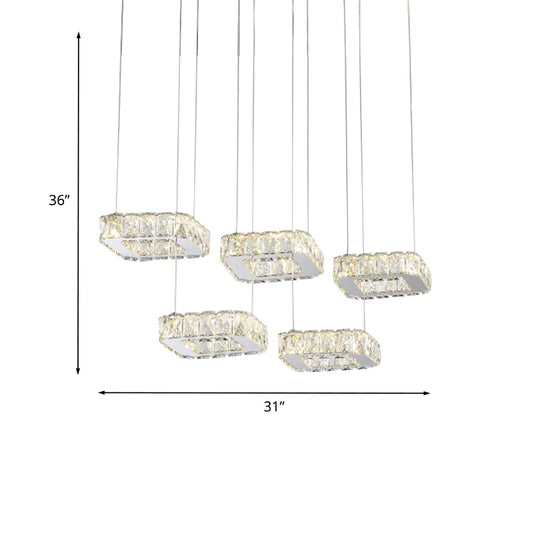 5 Heads Square Cluster Pendant Modernism Nickel Beveled Crystal Hanging Light Fixture Clearhalo 'Ceiling Lights' 'Modern Pendants' 'Modern' 'Pendant Lights' 'Pendants' Lighting' 982988