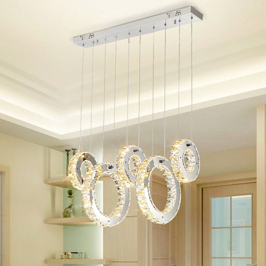 Nickel 5 Lights Multi Pendant Contemporary Crystal-Encrusted Circles Hanging Lamp over Table Nickel Clearhalo 'Ceiling Lights' 'Modern Pendants' 'Modern' 'Pendant Lights' 'Pendants' Lighting' 982989