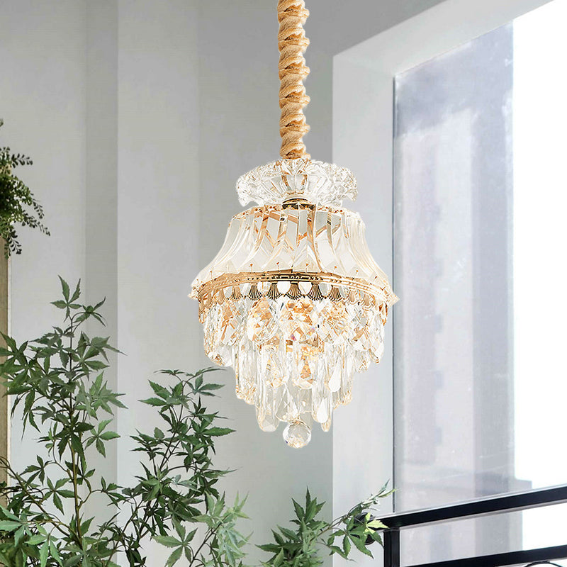 1-Light Clear Crystal Down Lighting Modern Gold Tapered/Layered Dining Table Pendant Lamp Gold A Clearhalo 'Ceiling Lights' 'Pendant Lights' 'Pendants' Lighting' 983011_977b417c-2d8d-4fb0-b67a-f2b7be77814e